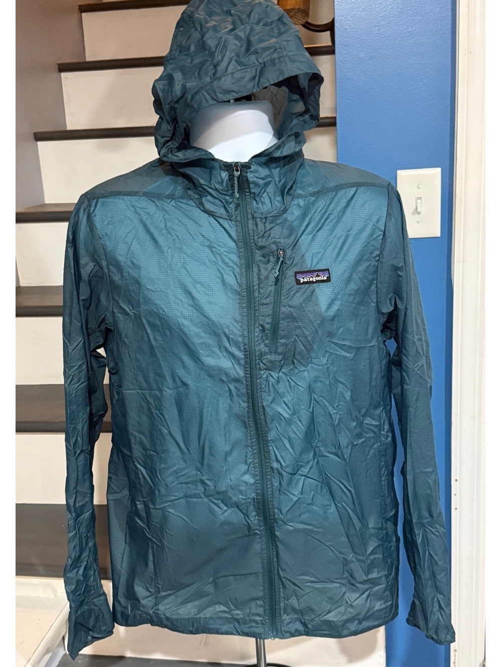Patagonia Mens Medium Houdini Lightweight Hooded Windbreaker Jacket Wetland Blue